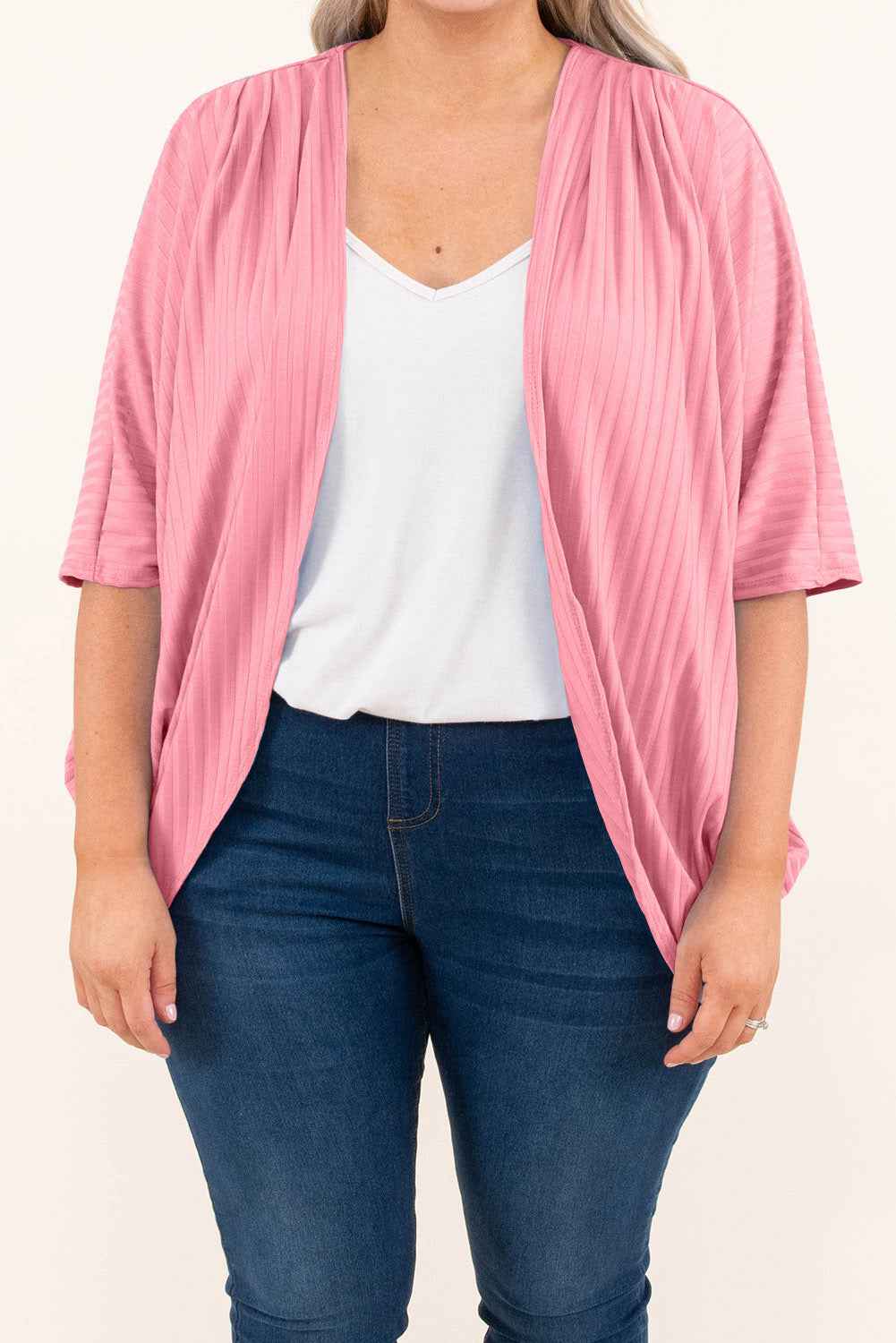 Pink Pink Pink Shimmer Ribbed Texture Plus Size Cardigan by Wild and Free Boutique