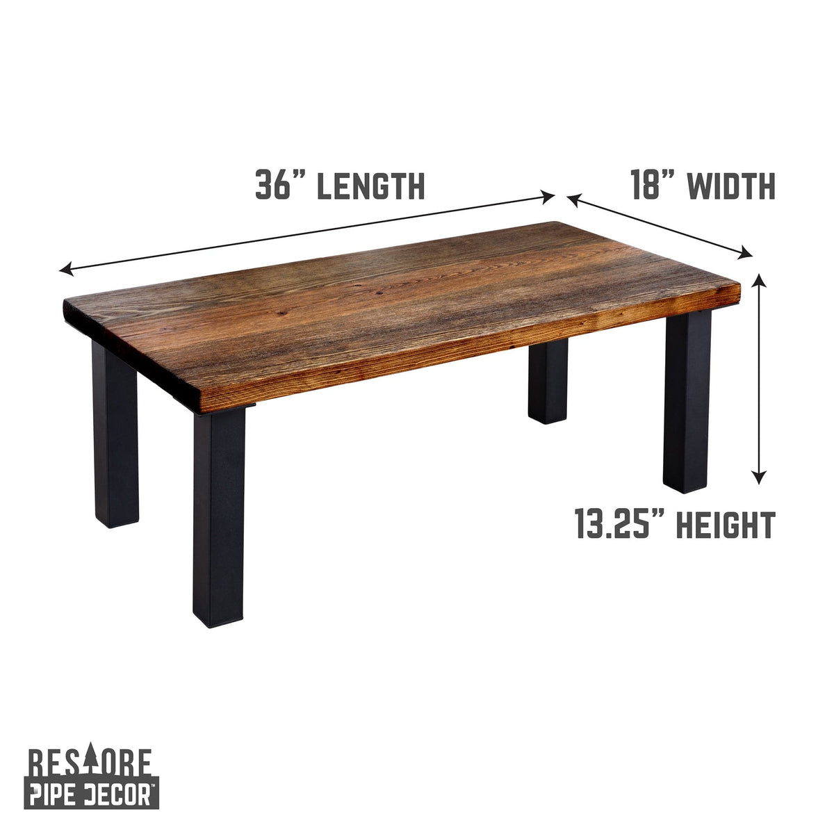 Skyline Boulder Black Solid Wood Coffee Table with 12 in. High-Rise Legs by PIPE DECOR