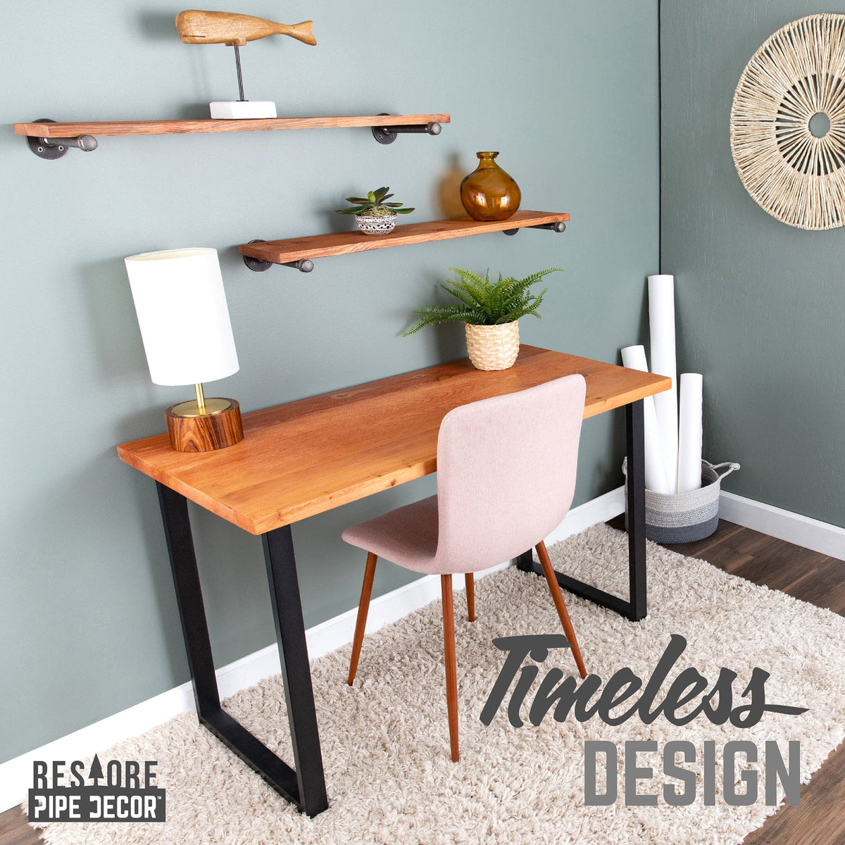 Skyline Sunset Cedar Solid Wood Desk with 28 in. Landscape Legs by PIPE DECOR