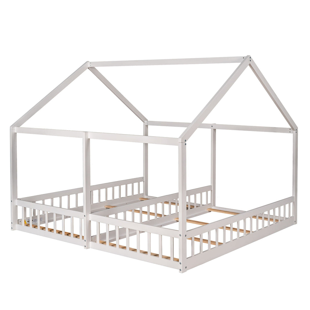 House Platform Beds, 2 Shared Beds, Metal Frame With Guardrails by Unique Piece Furniture