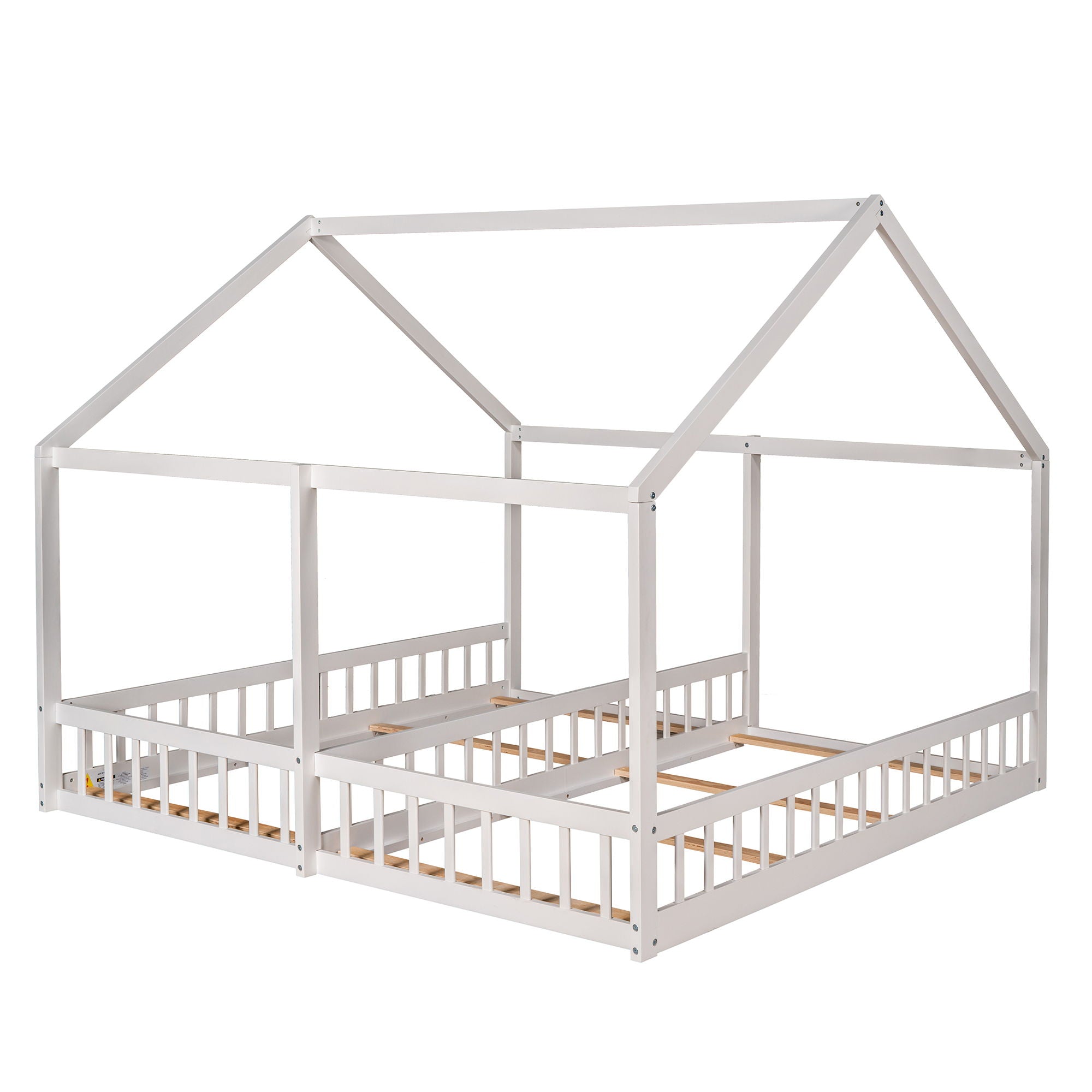 House Platform Beds, 2 Shared Beds, Metal Frame With Guardrails by Unique Piece Furniture