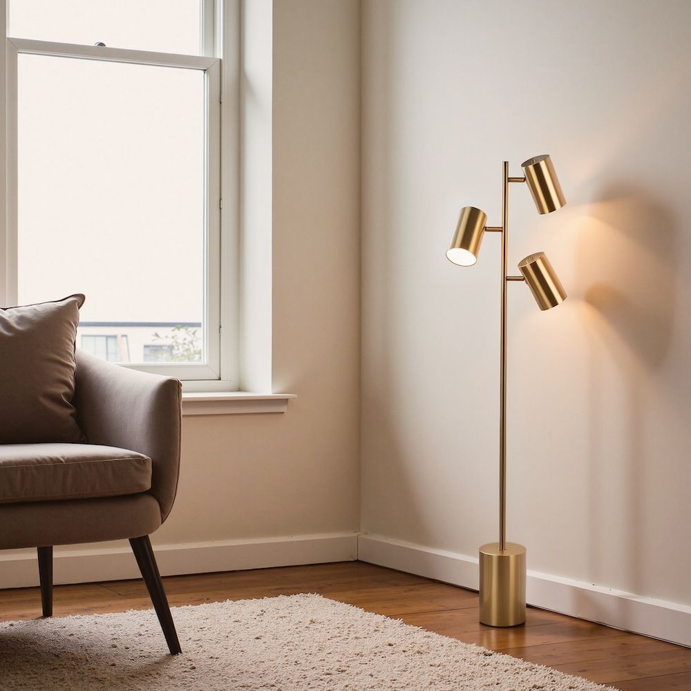 Harmony - Floor Lamp With Rotary Switch Triple Spots Block Base - Gold by Unique Piece Furniture