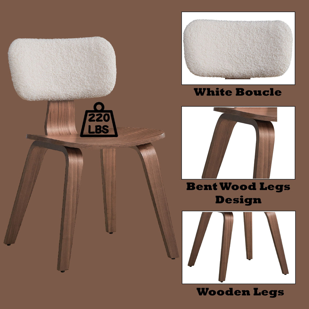 Casson - Boucle 7 Walnut Side Chair (Set of 2) - White / Walnut by Unique Piece Furniture
