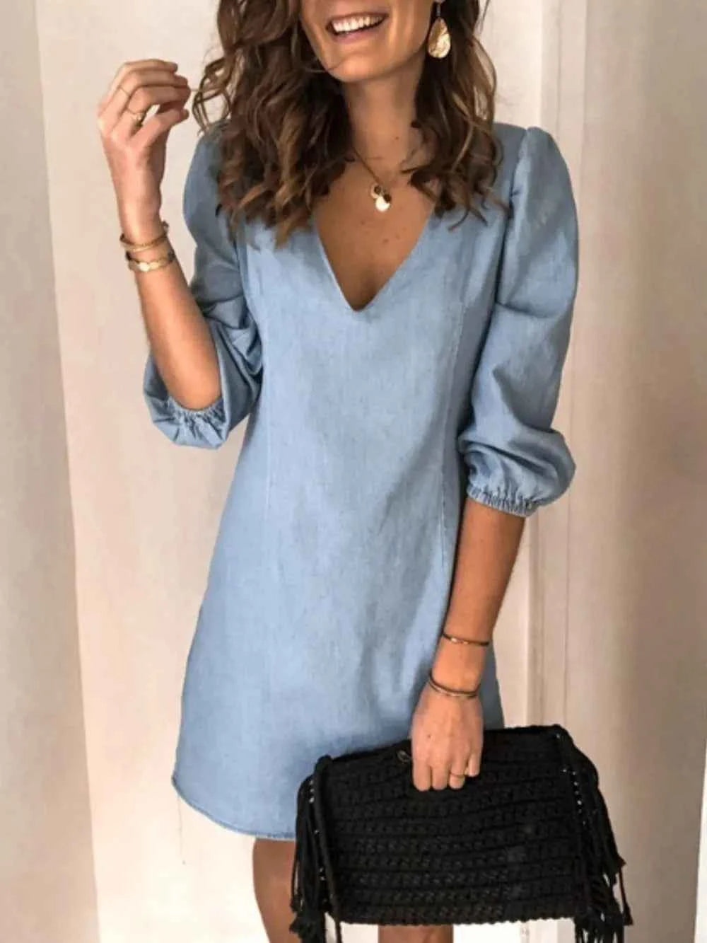 Full Size V-Neck Half Sleeve Dress by Wild and Free Boutique