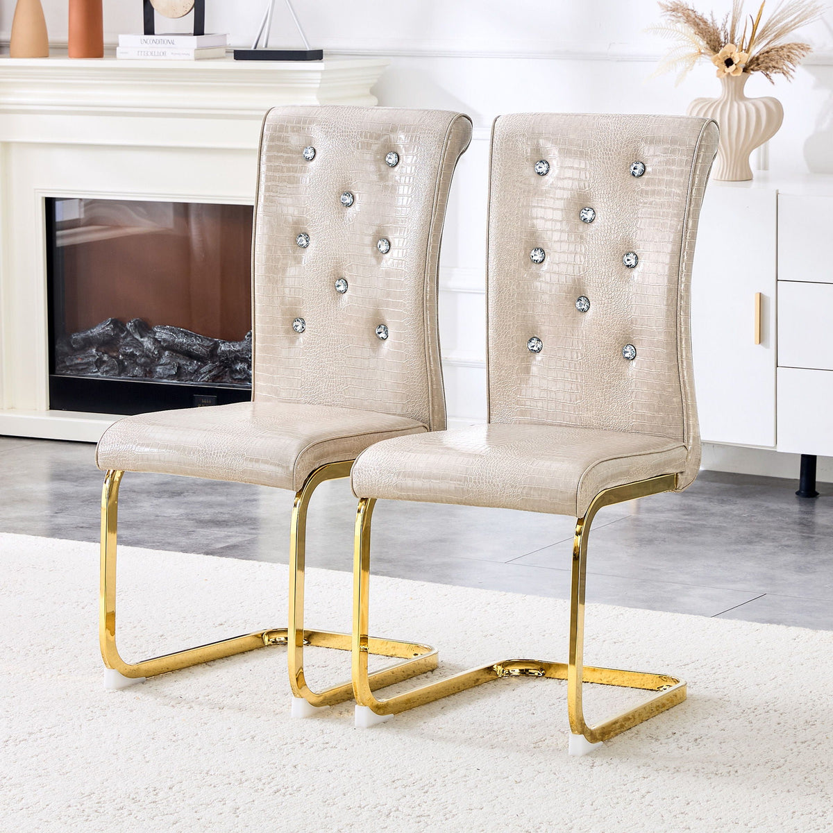 Elegant Design Alligator Skin Upholstered Dining Chairs by Unique Piece Furniture