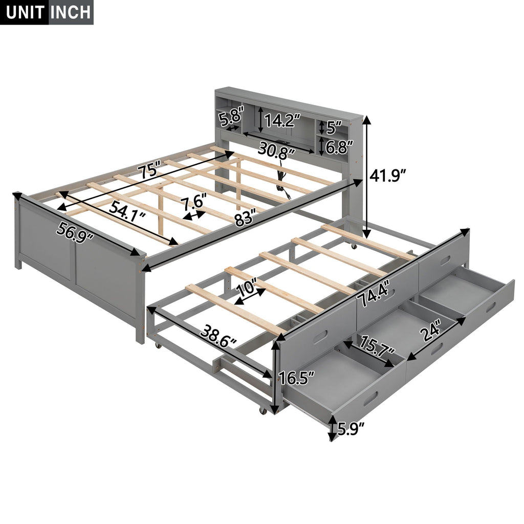 Platform Bed With Storage Headboard, USB, Trundle And 3 Drawers by Unique Piece Furniture