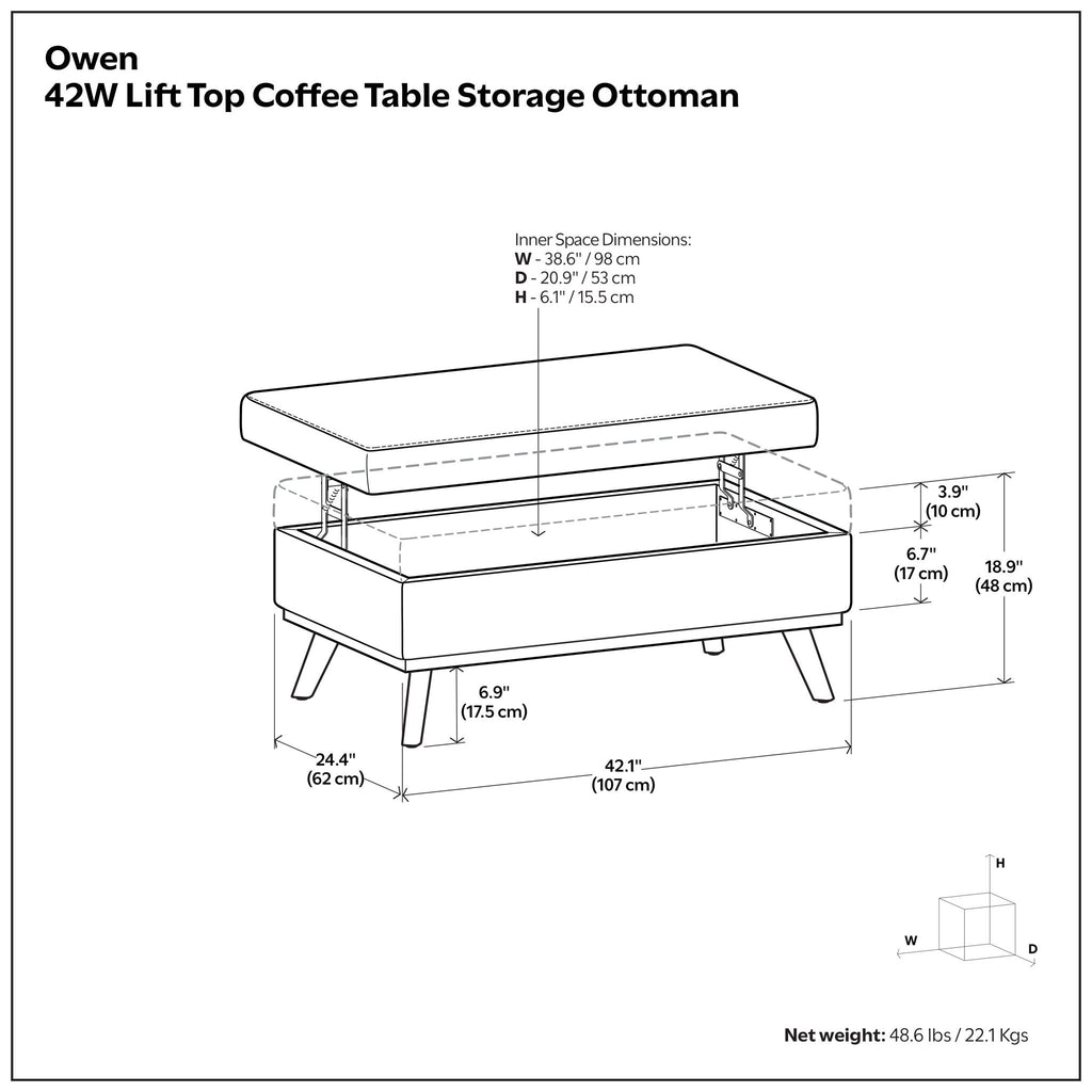 Owen - Lift Top Large Coffee Table Storage Ottoman, Mid Century Style by Unique Piece Furniture