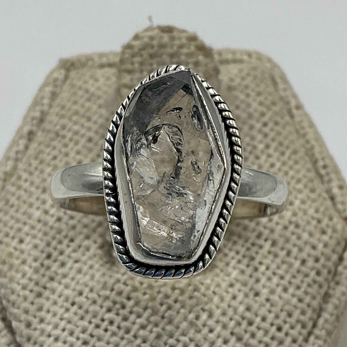 Sterling Silver Bezeled Herkimer Diamond Ring - Size 9 - Clarity, Intuition & Alignment by Sacred Crystals