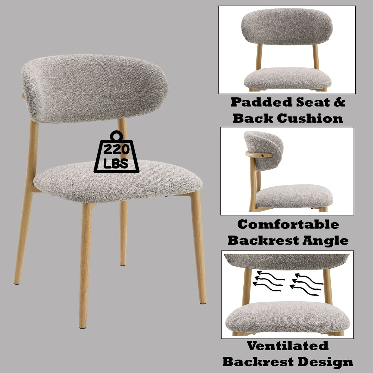 Kacey - Boucle Side Chair (Set of 2) - Gray by Unique Piece Furniture