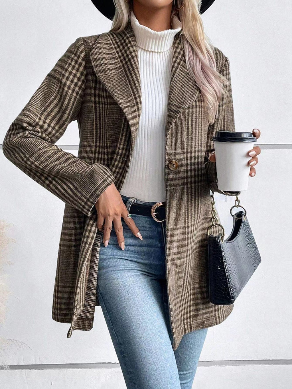 Plaid Collared Neck Long Sleeve Jacket by Wild and Free Boutique