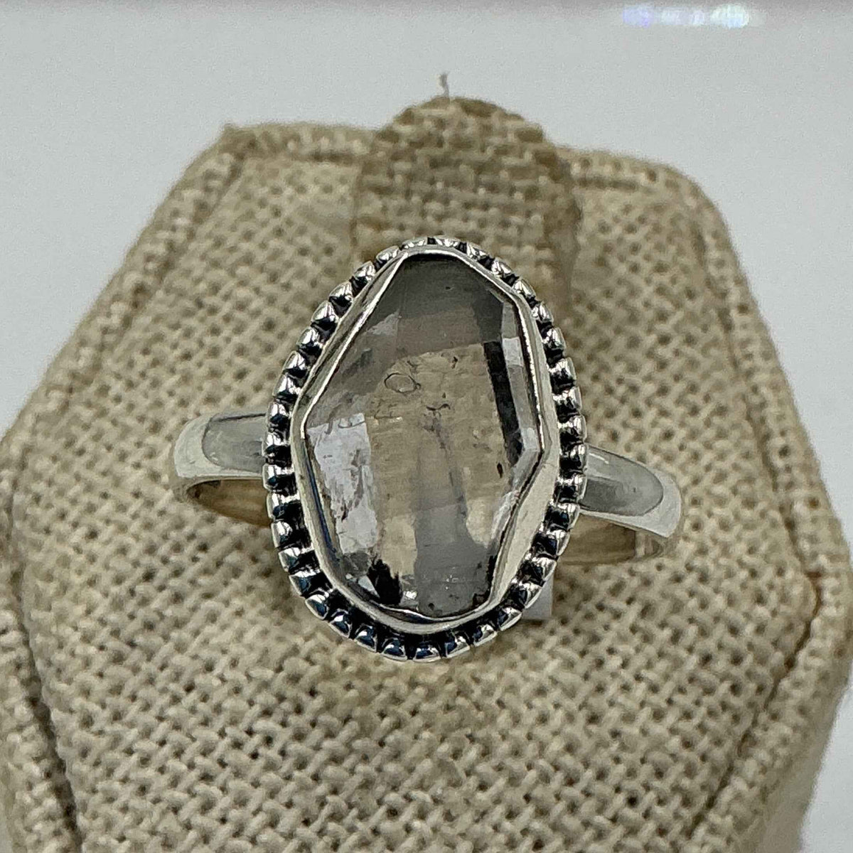 Sterling Silver Bezeled Herkimer Diamond Ring - Size 9 - Clarity, Intuition & Alignment by Sacred Crystals