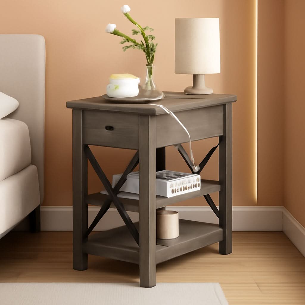 Farmhouse Slim End Table With USB Charging Station by ShipItFurniture