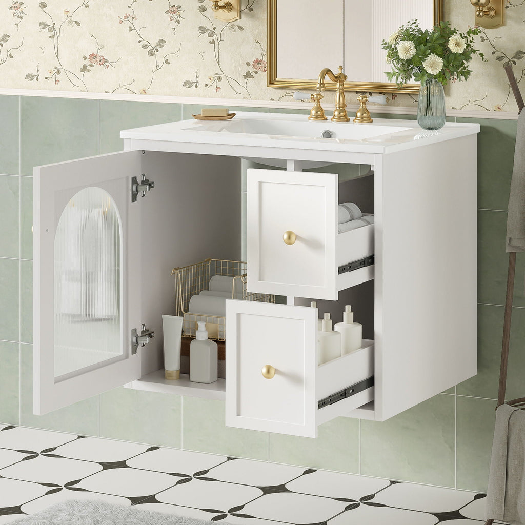 Wall-Mounted Bathroom Vanity Set With Sink, 2 Drawers And Soft-Close Door by Unique Piece Furniture