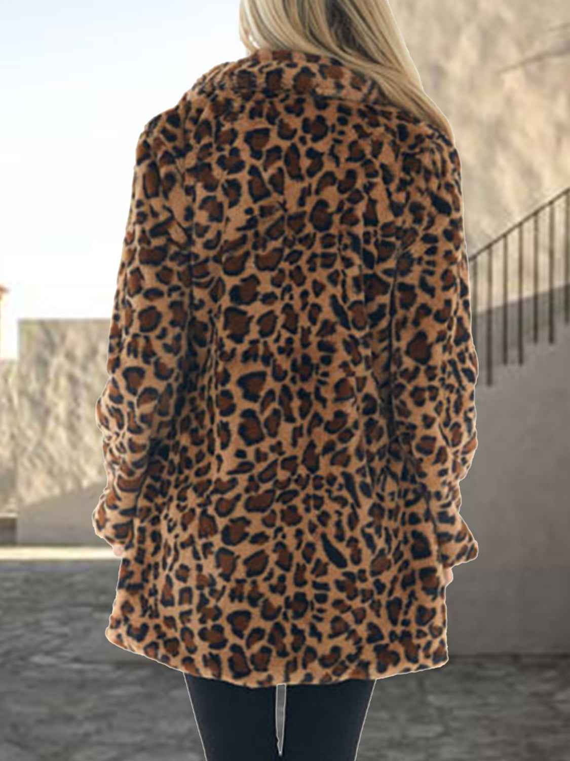 Leopard Collared Neck Coat with Pockets by Wild and Free Boutique