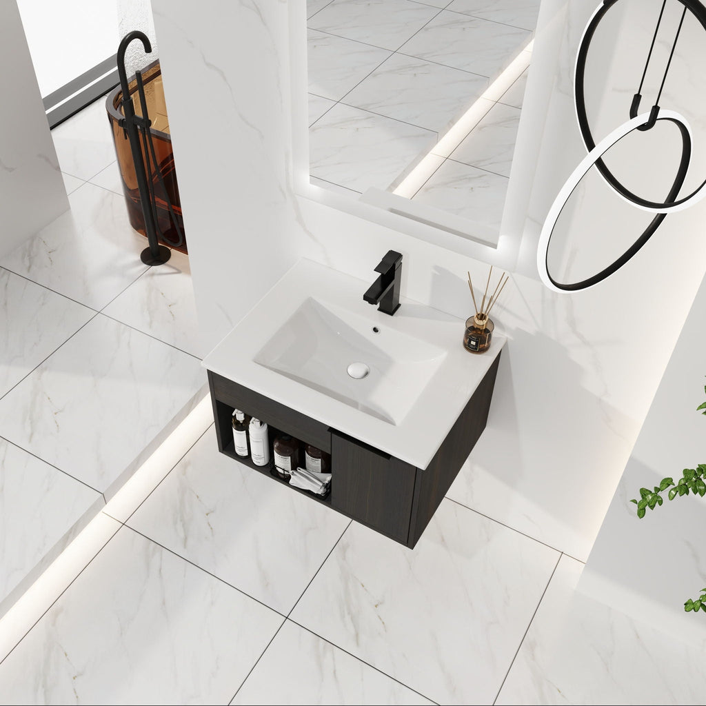 Wall Mounted Floating Bathroom Vanity With Open Shelf & Soft Close Door by Unique Piece Furniture