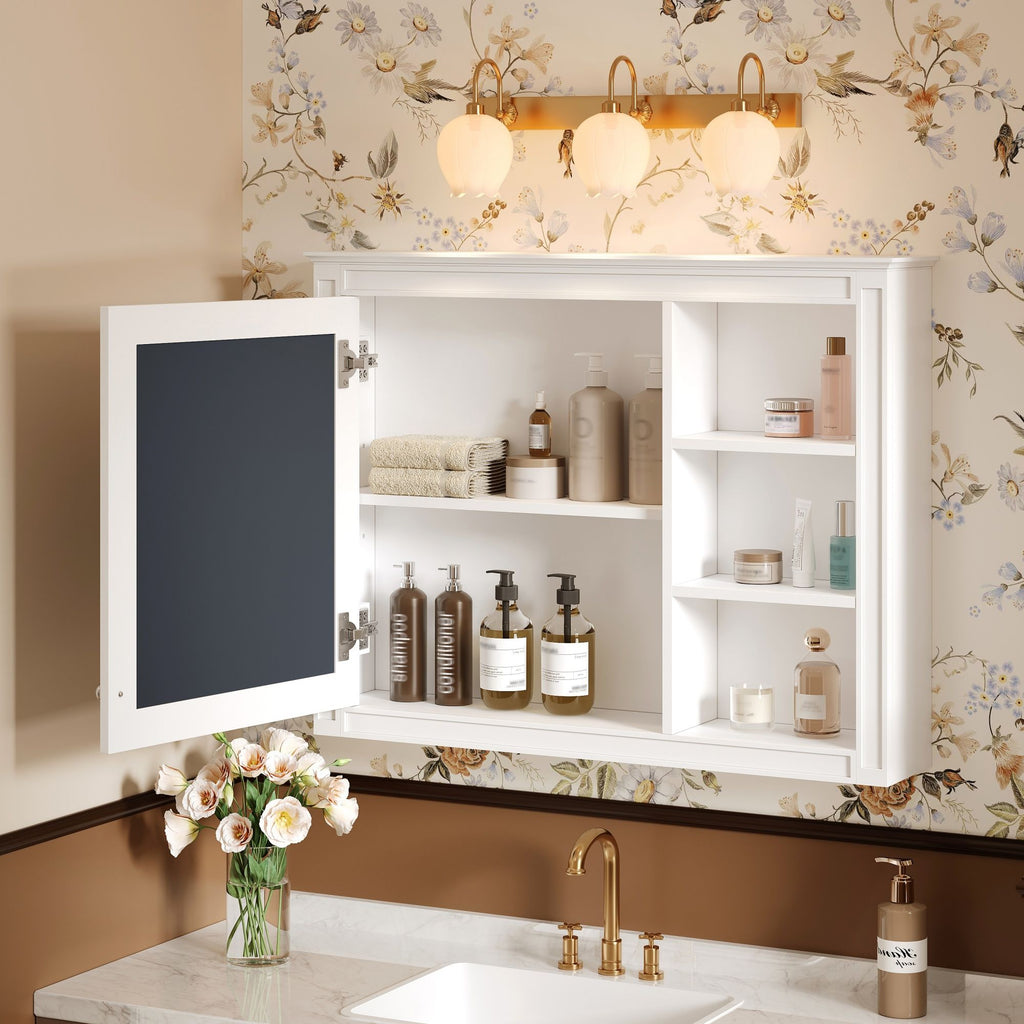 Wall Mounted Medicine Cabinet With Mirror, Adjustable Shelf - White by Unique Piece Furniture