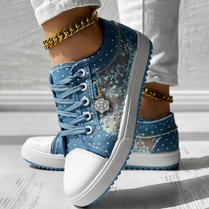 Floral Embroidered Polka Dot Print Sneakers — Women’s Casual Canvas Shoes by FitiqueFit