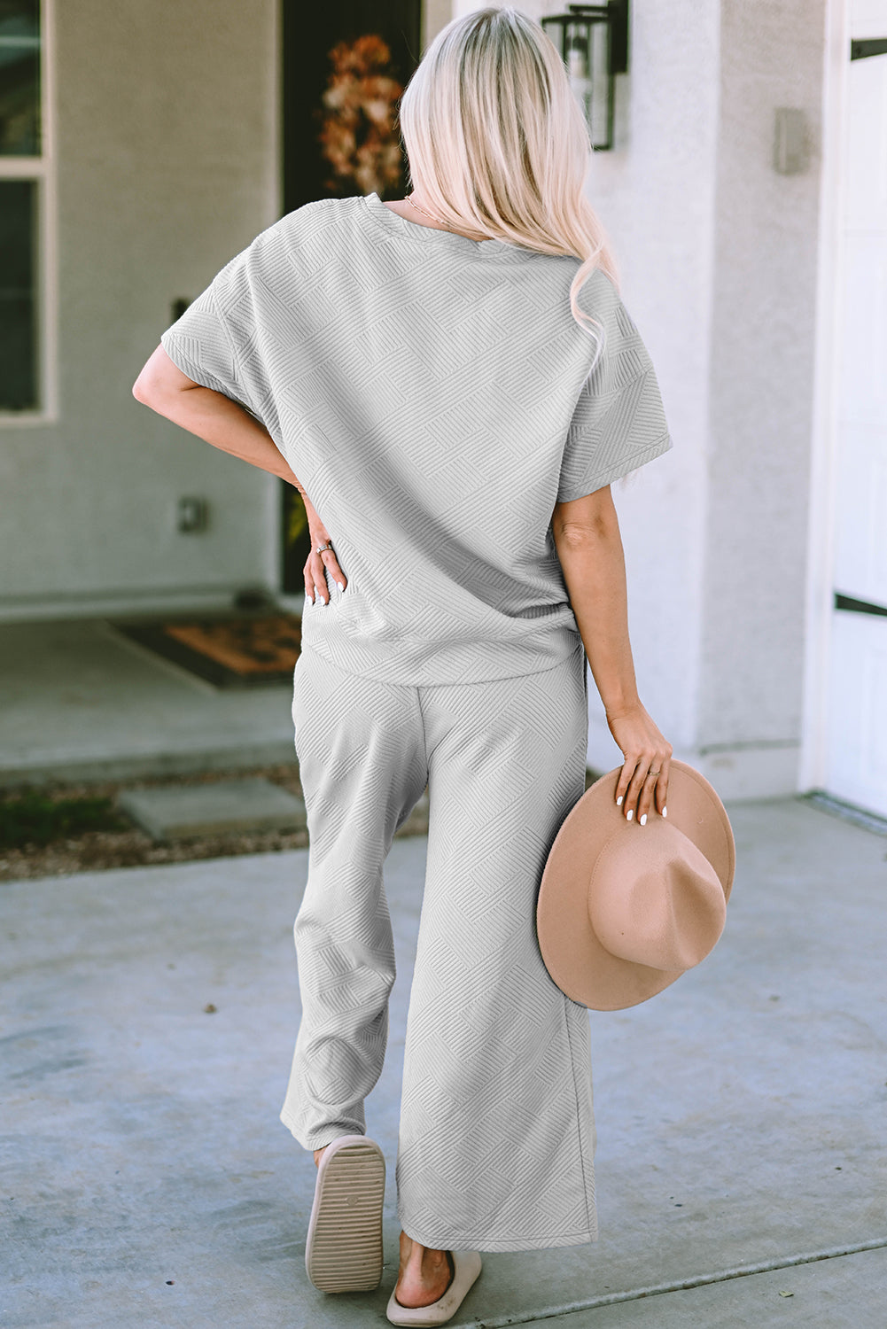 Gray Textured Loose Fit T Shirt and Drawstring Pants Set by Wild and Free Boutique