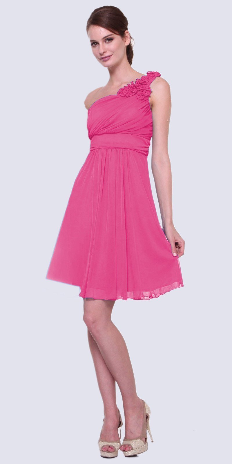 CLEARANCE - Cinderella Divine 3909 One Shoulder Chiffon Dress (Size 2XL) by DiscountDressShop