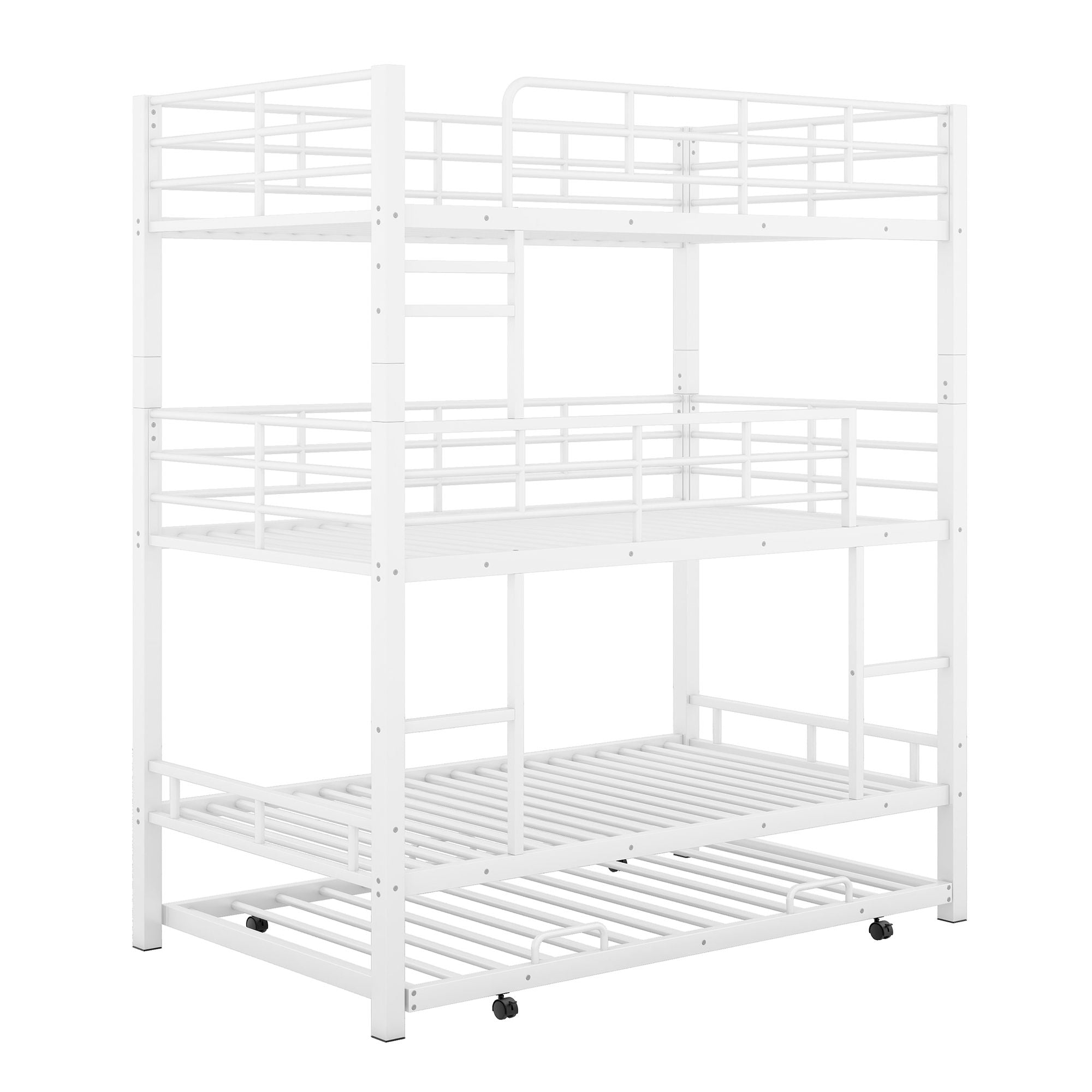 Triple Bunk Bed With Trundle, Heavy Duty Steel Construction by Unique Piece Furniture