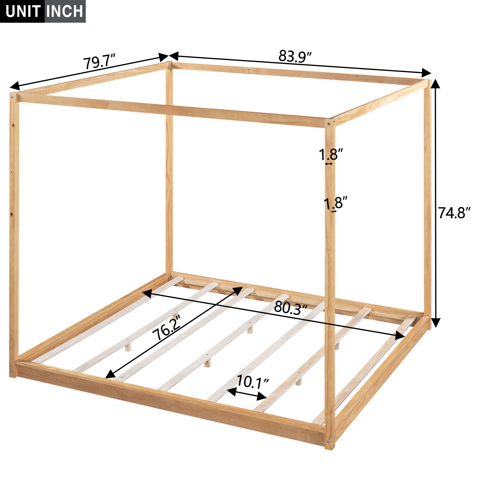 Wood Canopy Platform Bed With Support Legs And Airflow Slats by Unique Piece Furniture