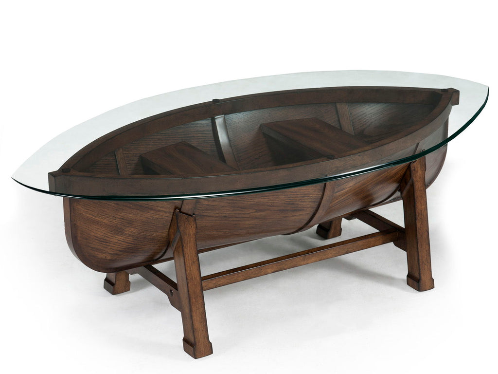 Beaufort - Oval Cocktail Table With Base And Glass Top - Dark Oak by Unique Piece Furniture