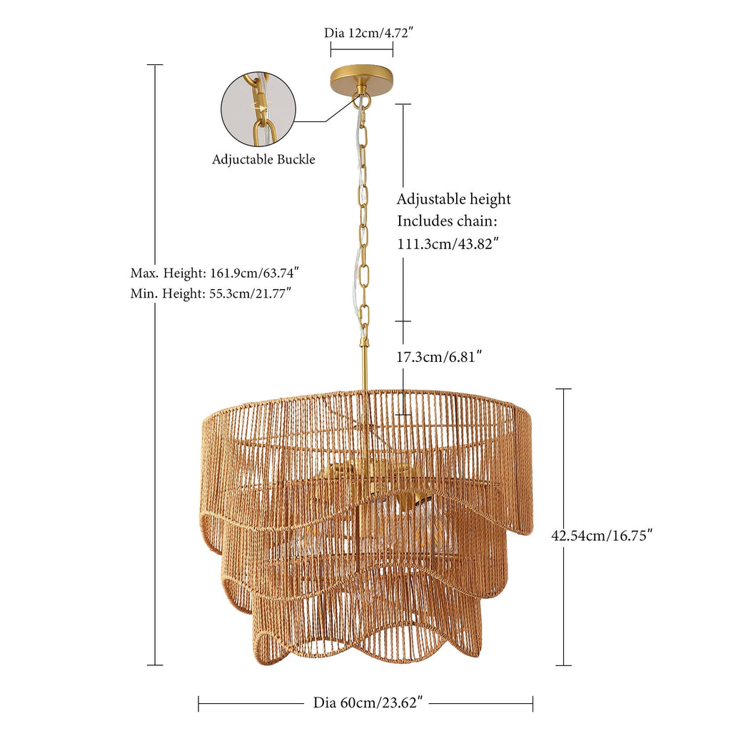 Chandelier With 7 Light E26 Base, Adjustable Height Wave Pendant Light For Living Room - Gold by Unique Piece Furniture