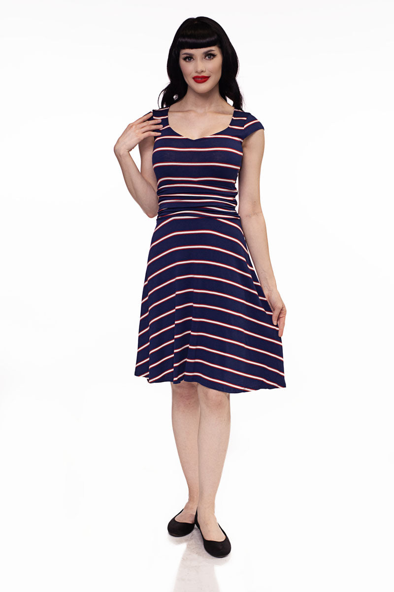 Amelia Dress in Navy Stripes - XS only by Retrolicious