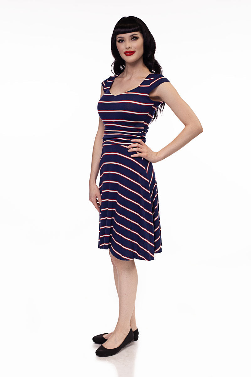 Amelia Dress in Navy Stripes - XS only by Retrolicious