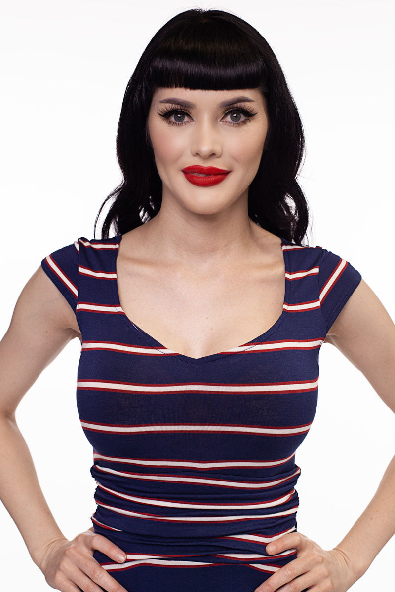 Amelia Dress in Navy Stripes - XS only by Retrolicious
