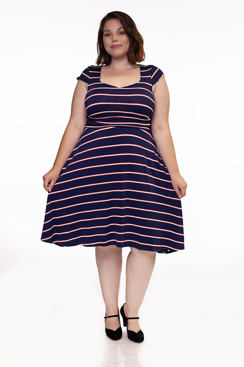 Amelia Dress in Navy Stripes - XS only by Retrolicious