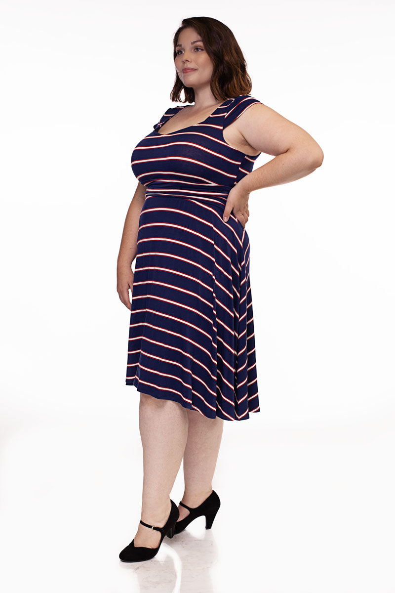 Amelia Dress in Navy Stripes - XS only by Retrolicious