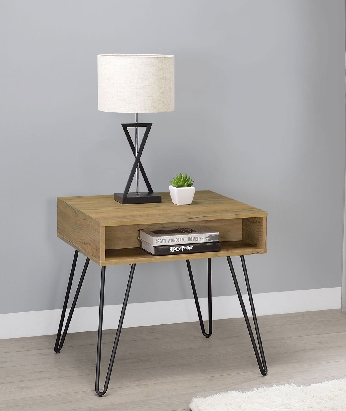 Fanning Engineered Wood Side End Table Golden Oak by Unique Piece Furniture