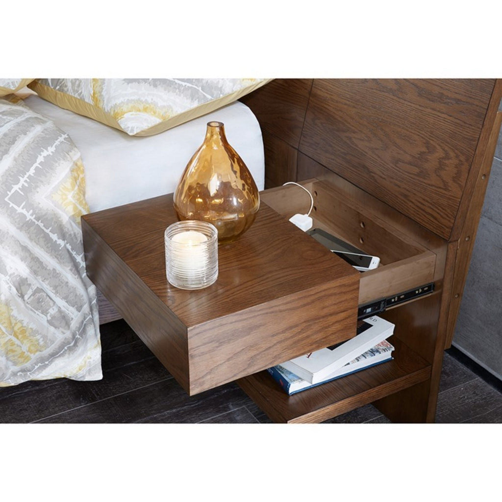 Queen Size Bed With Attached Nightstands And Hidden Storage - Pecan by Unique Piece Furniture