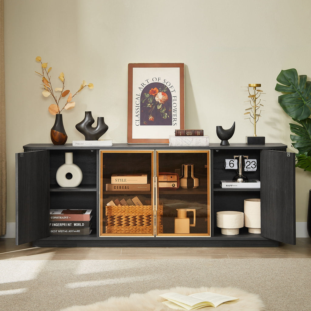 Modern 64" Wavy TV Cabinet With LED Lights - Black by Unique Piece Furniture