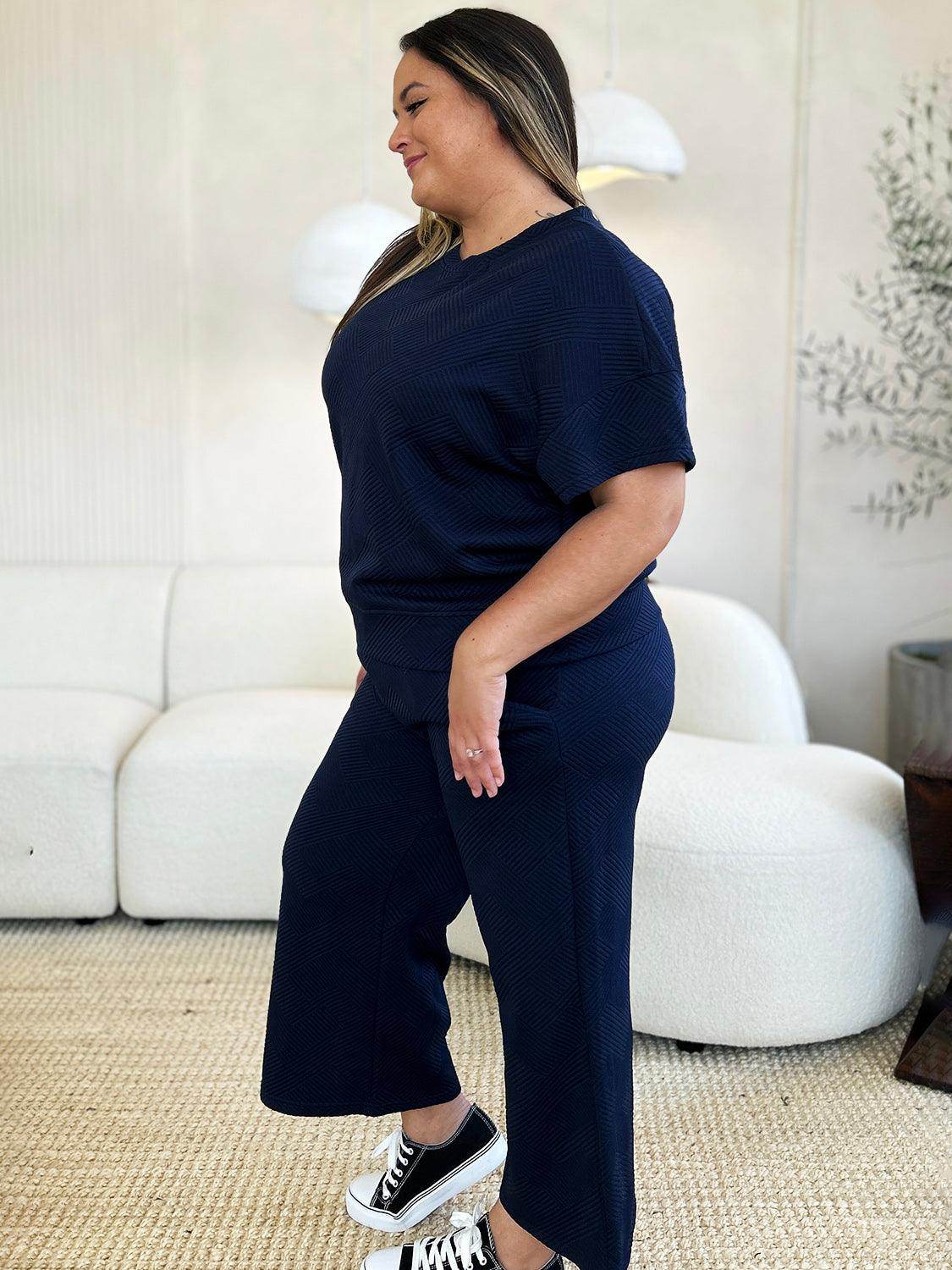 Double Take Full Size Texture Top and Pants Set for Women by Selvanelle