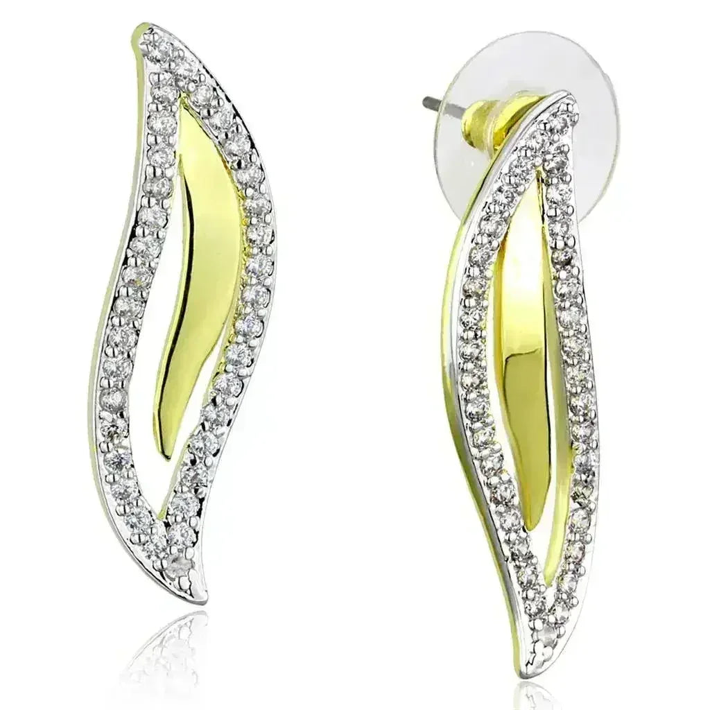 3W941 - Gold+Rhodium Brass Jewelry Sets with AAA Grade CZ in Clear by Femstylo