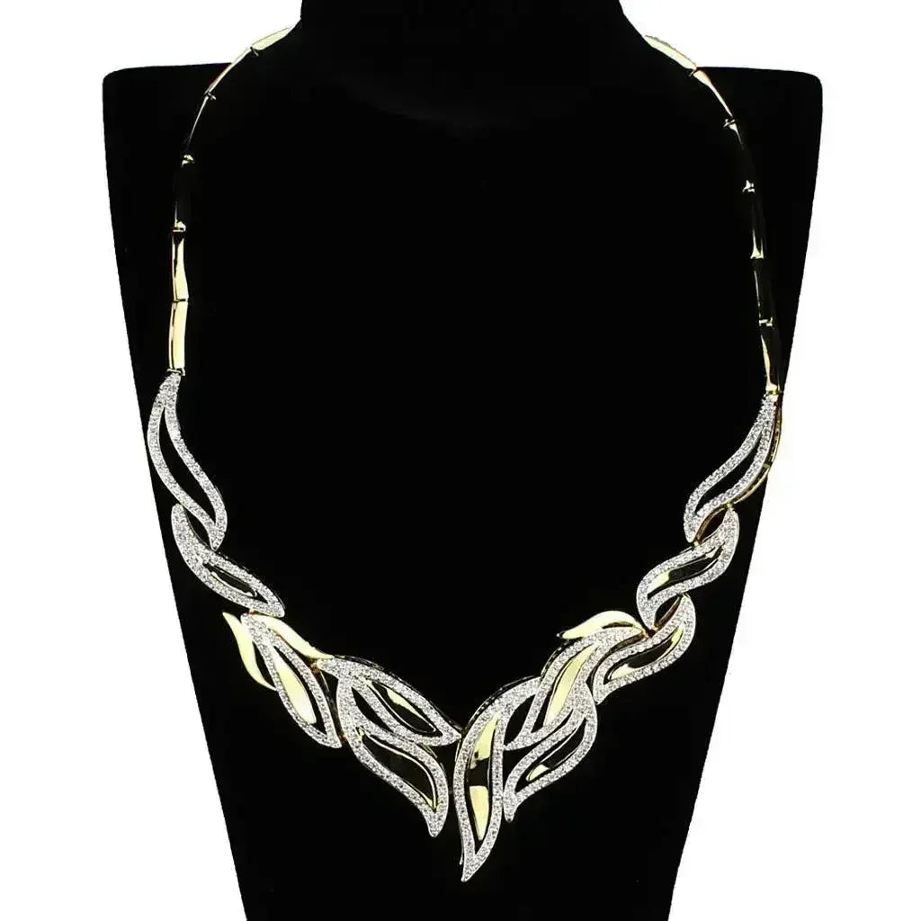 3W941 - Gold+Rhodium Brass Jewelry Sets with AAA Grade CZ in Clear by Femstylo