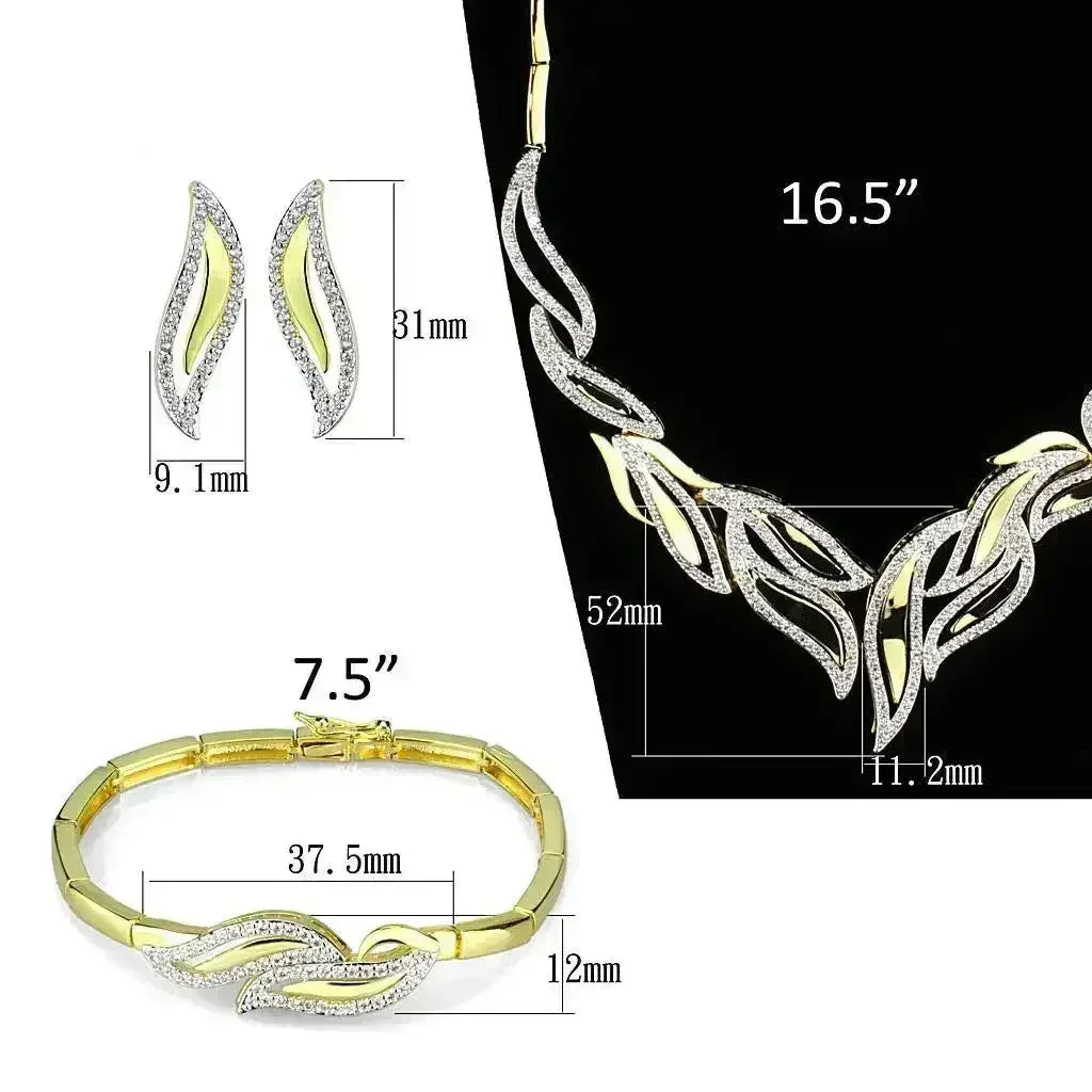 3W941 - Gold+Rhodium Brass Jewelry Sets with AAA Grade CZ in Clear by Femstylo