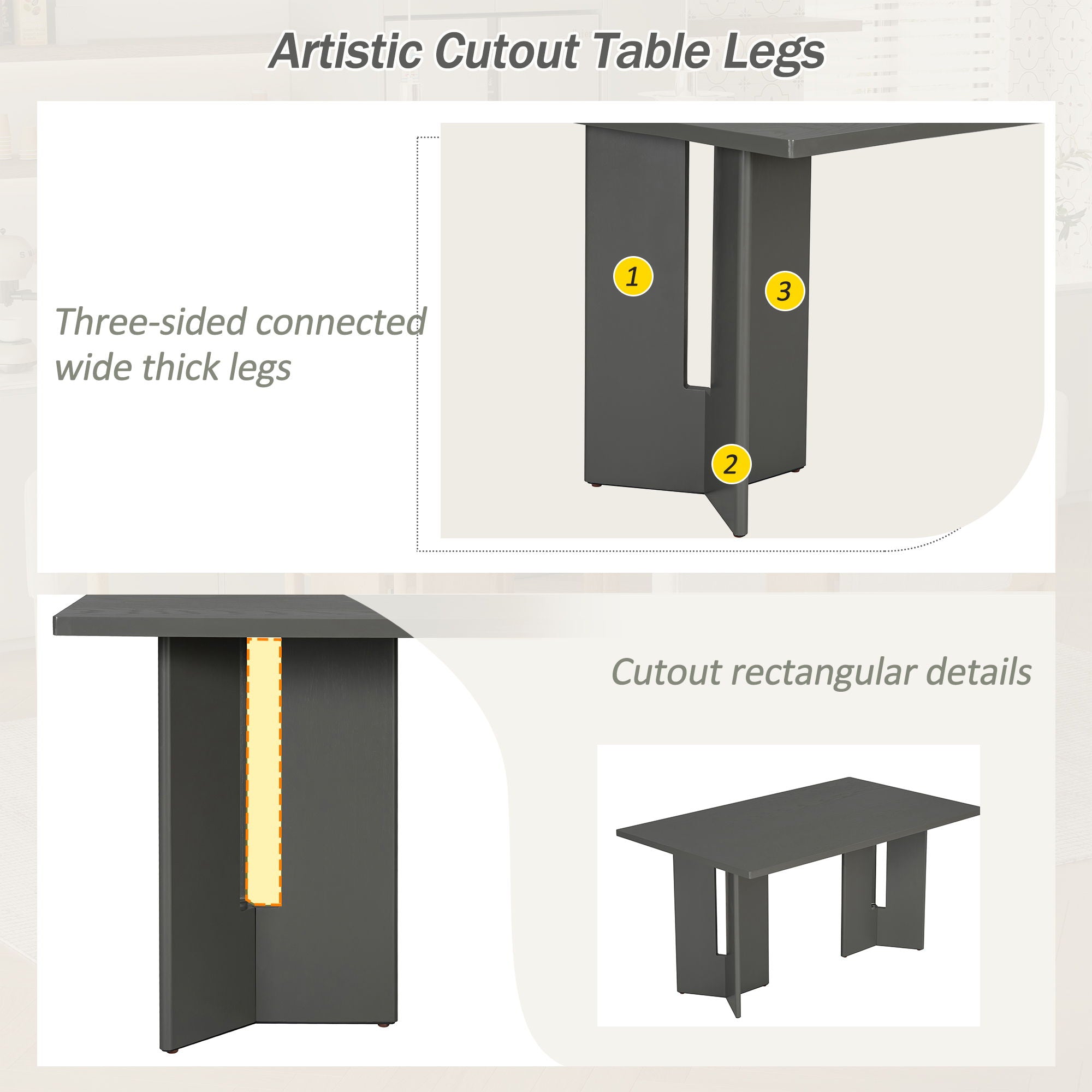 Dining Table Set With 6 Upholstered Chairs, Rectangular Table With Cutout Legs by Unique Piece Furniture