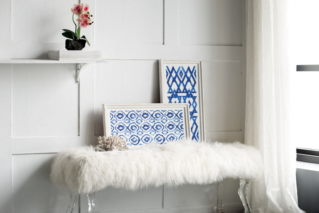 Hanging Sculptures, Modern Wall Art Decor (Set of 2) - White / Blue by Unique Piece Furniture