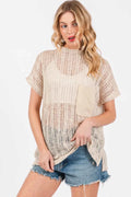 Ces Femme See Through Crochet Mock Neck Cover Up by Wild and Free Boutique