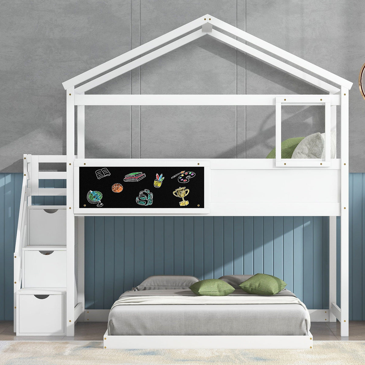 House Style Bunk Bed With Storage Staircase And board by Unique Piece Furniture