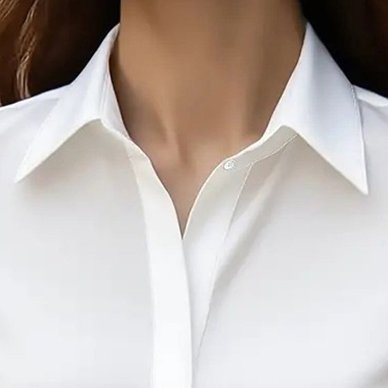 Loose Fit Satin Blouse — V-Neck Long Sleeve Tunic Top for Office & Casual Wear by FitiqueFit