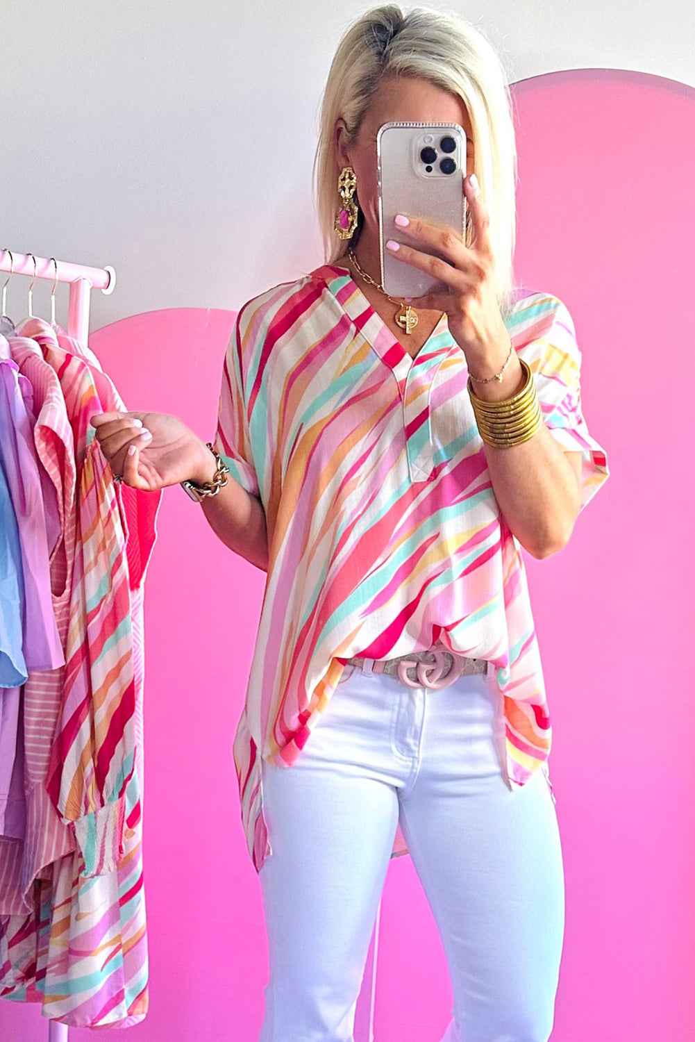 Multicolour Abstract Print High Low Blouse by Wild and Free Boutique
