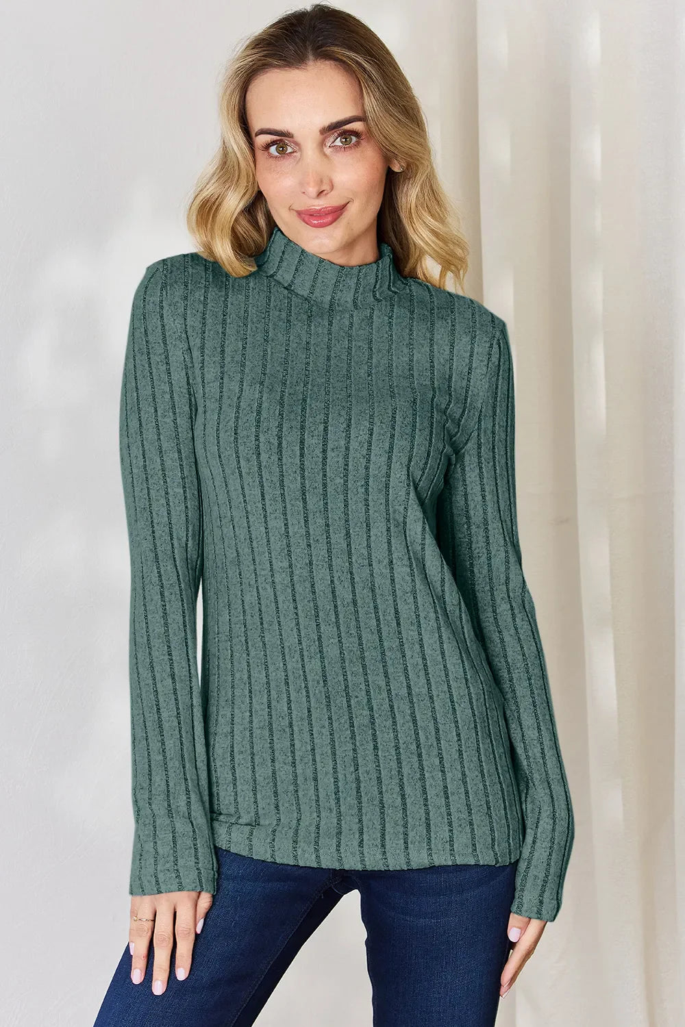 Basic Bae Full Size Ribbed Mock Neck Long Sleeve T-Shirt by Wild and Free Boutique