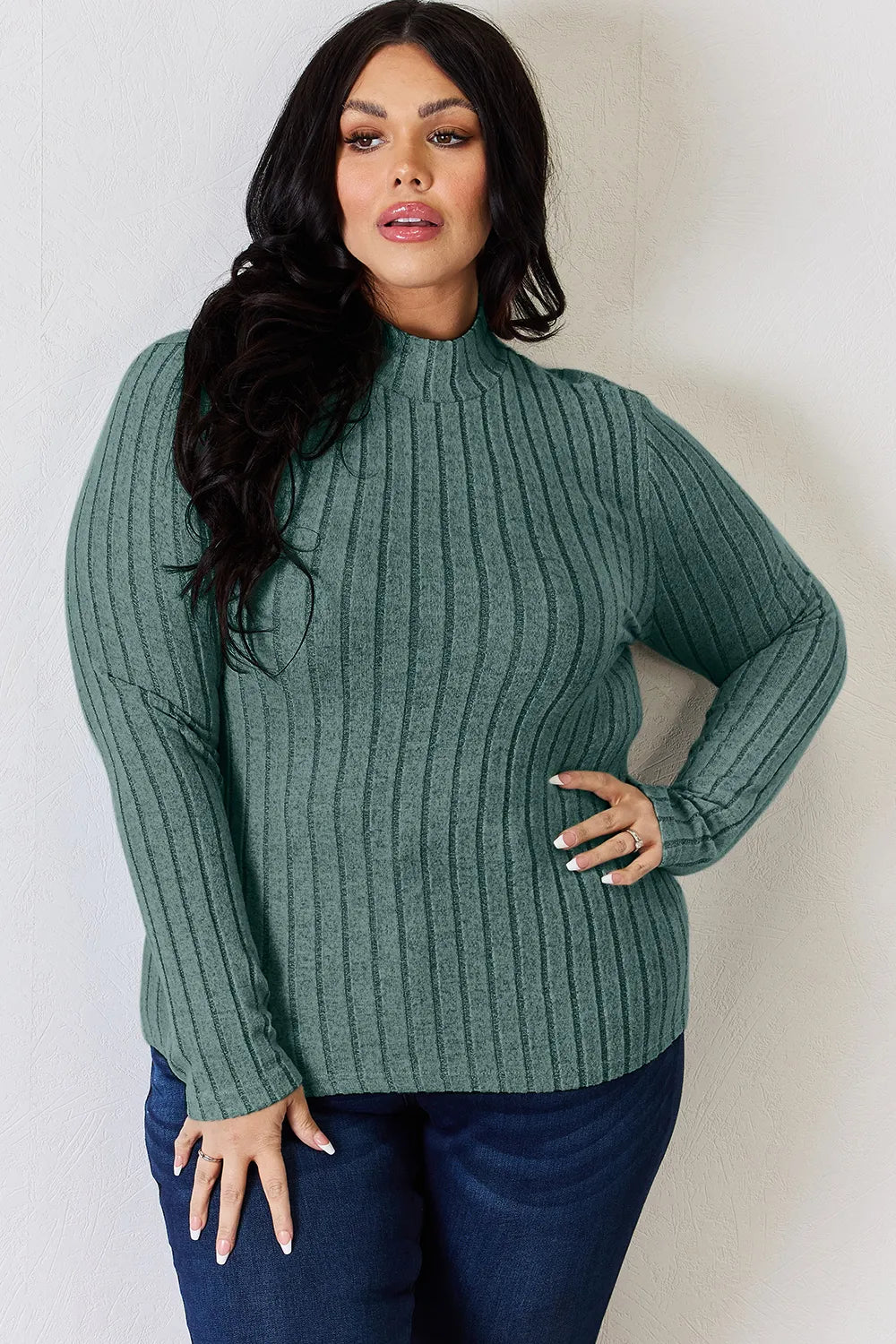 Basic Bae Full Size Ribbed Mock Neck Long Sleeve T-Shirt by Wild and Free Boutique