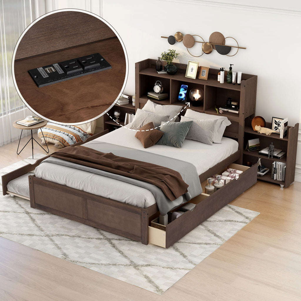 Storage Platform Bed With Pull Out Shelves, Trundle, And 2 Drawers by Unique Piece Furniture