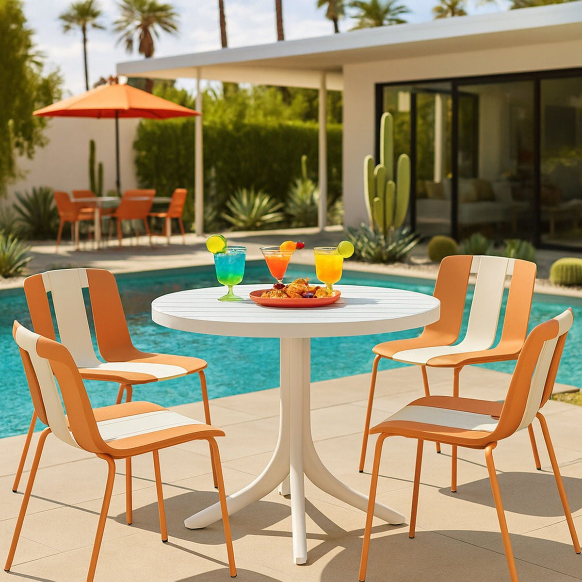 4 Piece Set Of Modern Striped Color Blocking Single Chairs With Round Table by Unique Piece Furniture