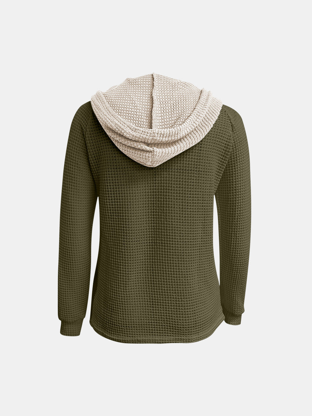 Full Size Waffle-Knit Contrast Long Sleeve Hoodie by Wild and Free Boutique
